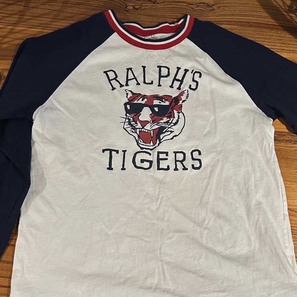 Polo by Ralph Lauren White and Blue Tiger Graphic Long Sleeve Tee